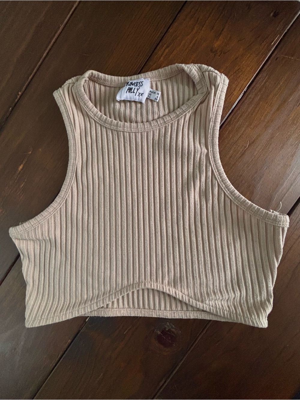 Princess Polly Ribbed Crop Tank in Taupe Beige SZ 6  Minimalist Basic - Picture 2 of 5